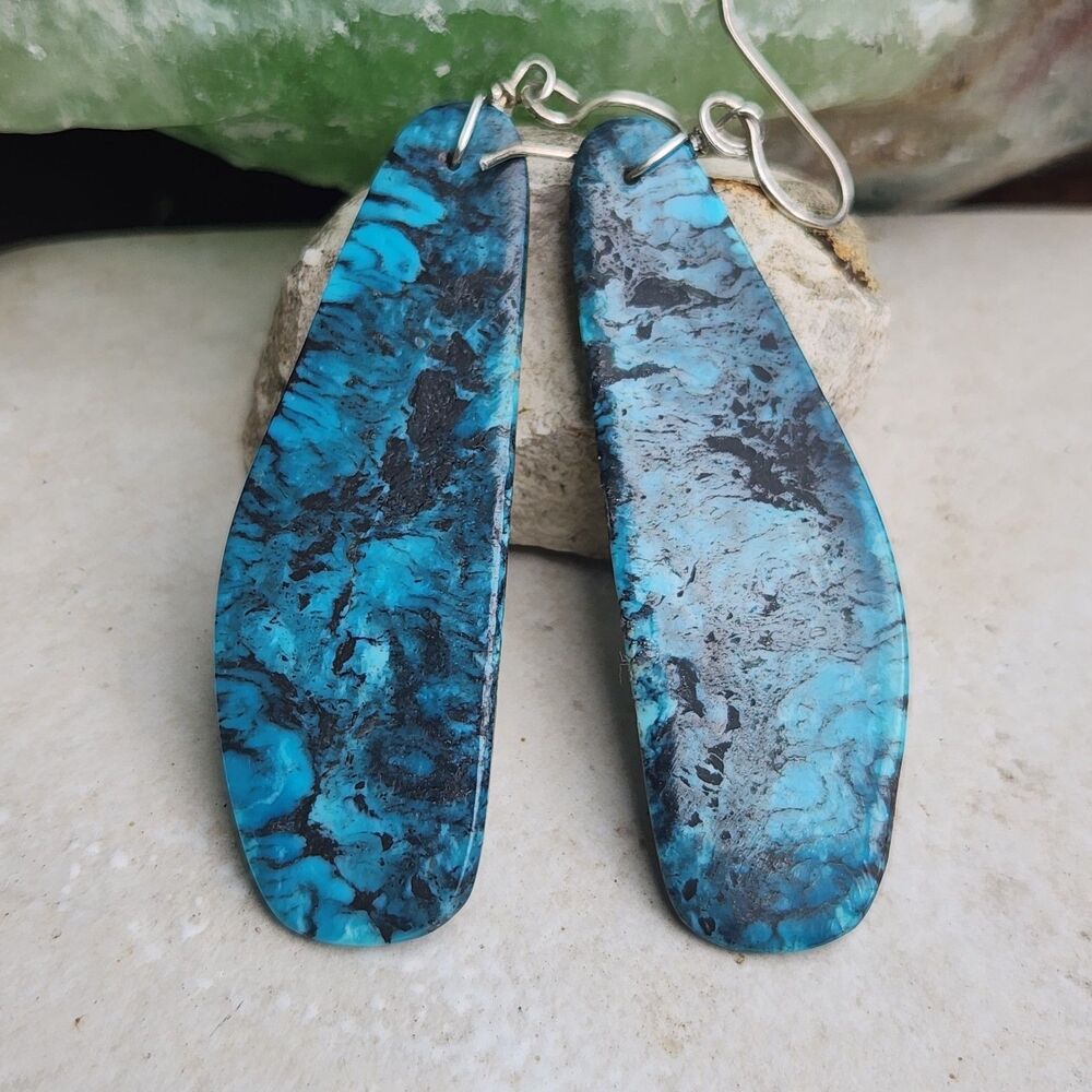 Santo Domingo Pueblo Marcella Castillo Slab Turquoise Earrings Native US made